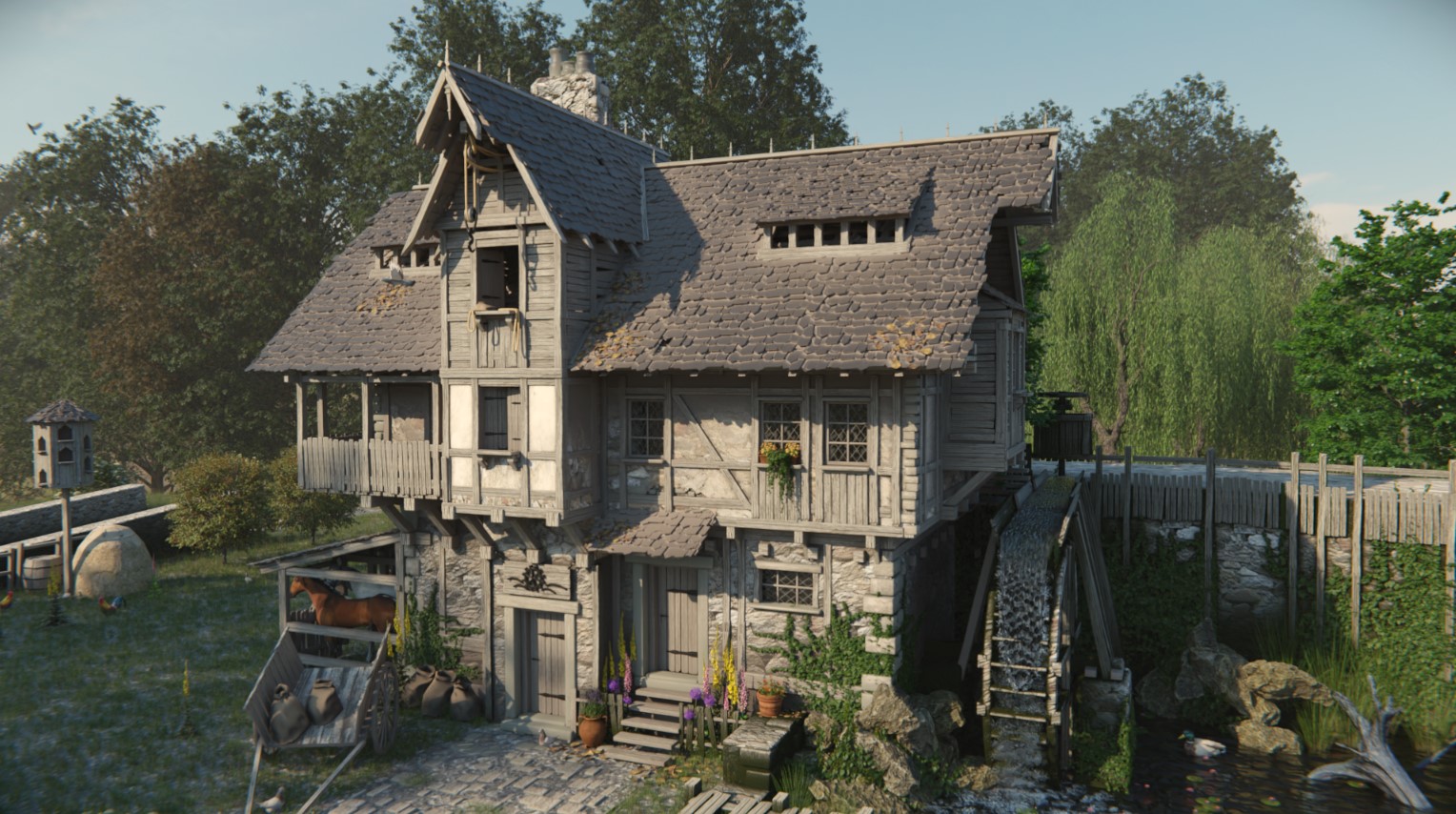 Blender 制作中世纪风格的水磨坊（2）：场景元素、纹理与渲染后期